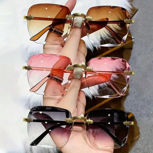 3PCS Square Rimless Sunglasses Luxury Designer Shades for Women - 