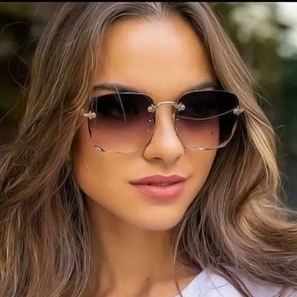 3PCS Square Rimless Sunglasses Luxury Designer Shades for Women - 