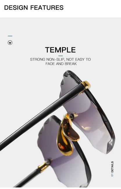 3PCS Square Rimless Sunglasses Luxury Designer Shades for Women - 
