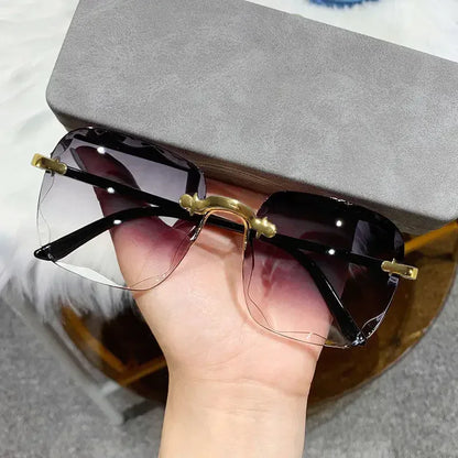 3PCS Square Rimless Sunglasses Luxury Designer Shades for Women - 