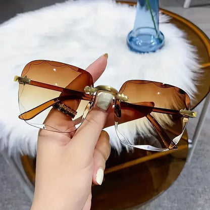 3PCS Square Rimless Sunglasses Luxury Designer Shades for Women - 