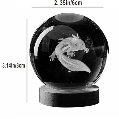 3D Axolotl laser engraved Crystal Ball colored night light