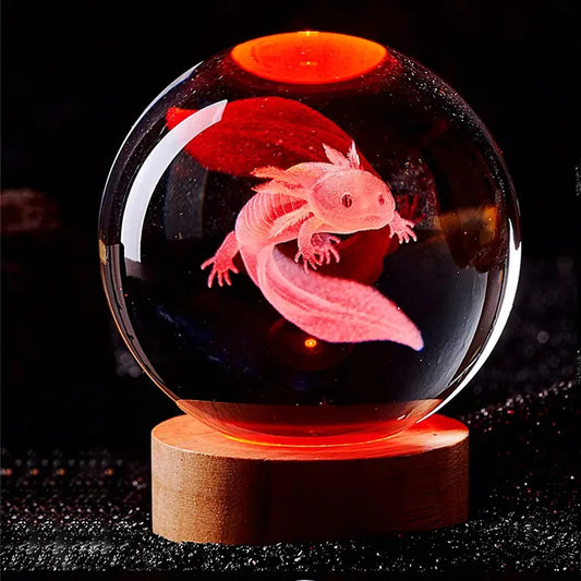 3D Axolotl laser engraved Crystal Ball colored night light