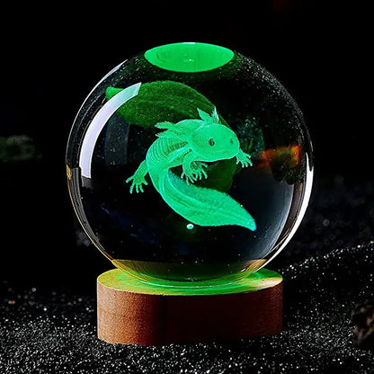 3D Axolotl laser engraved Crystal Ball colored night light
