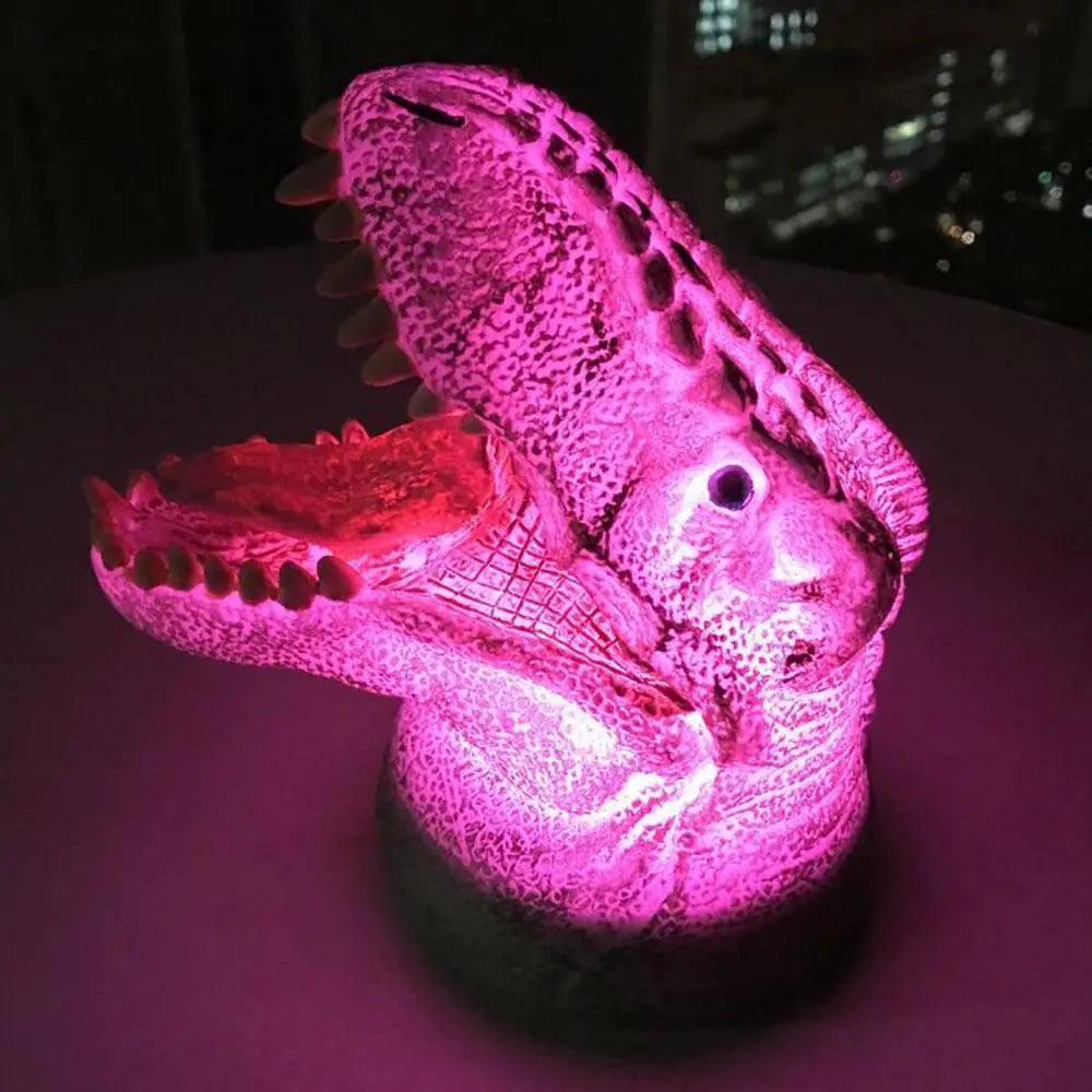 3D colorful T-Rex light with glowing pink and purple hues