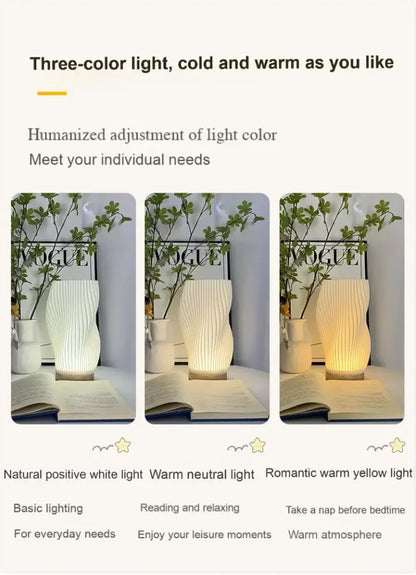 3D Pleated LED Desk Lamp 3-Color, 3-Level Dimmable Bedside Light - Modern Style - A