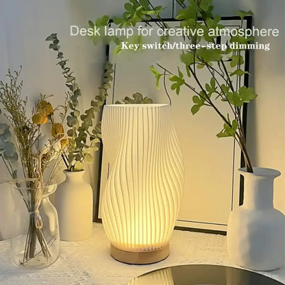 3D Pleated LED Desk Lamp 3-Color, 3-Level Dimmable Bedside Light - Modern Style - A