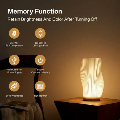 3D Pleated LED Desk Lamp 3-Color, 3-Level Dimmable Bedside Light - Modern Style - A