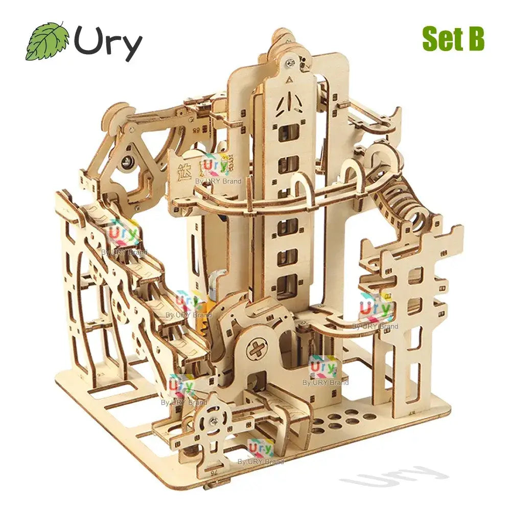 3D Wooden Puzzle Electric Catapult Marble Run Set Mechanical Science Maze Assembly