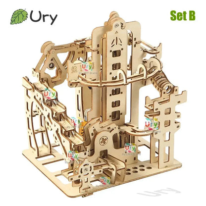 3D Wooden Puzzle Electric Catapult Marble Run Set Mechanical Science Maze Assembly - Set B with box