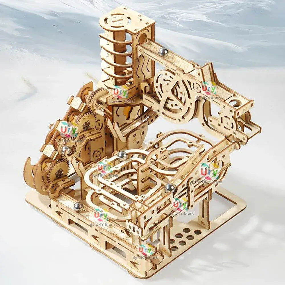 3D Wooden Puzzle Electric Catapult Marble Run Set Mechanical Science Maze Assembly