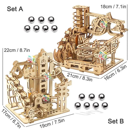 3D Wooden Puzzle Electric Catapult Marble Run Set Mechanical Science Maze Assembly - Set A with box