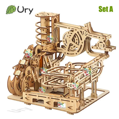 3D Wooden Puzzle Electric Catapult Marble Run Set Mechanical Science Maze Assembly - Set A with box