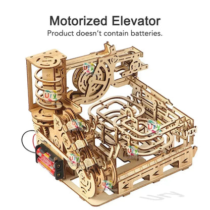 3D Wooden Puzzle Electric Catapult Marble Run Set Mechanical Science Maze Assembly - Set A with box