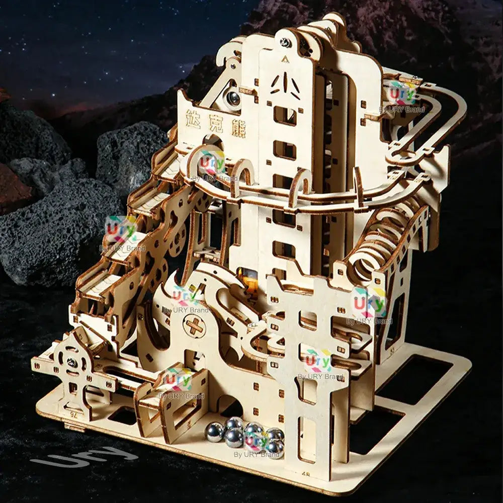 3D Wooden Puzzle Electric Catapult Marble Run Set Mechanical Science Maze Assembly