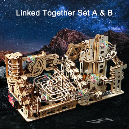 3D Wooden Puzzle Electric Catapult Marble Run Set Mechanical Science Maze Assembly - Set A with box