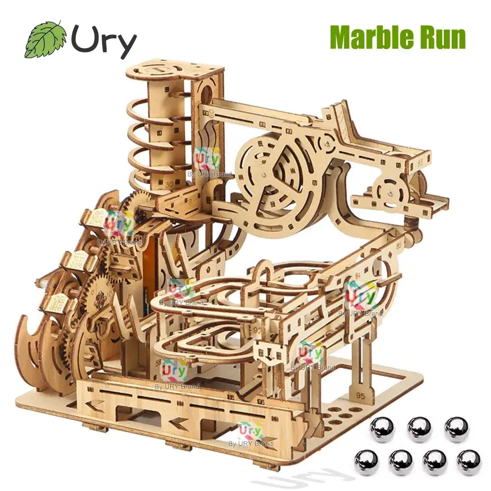 3D Wooden Puzzle Electric Catapult Marble Run Set Mechanical Science Maze Assembly