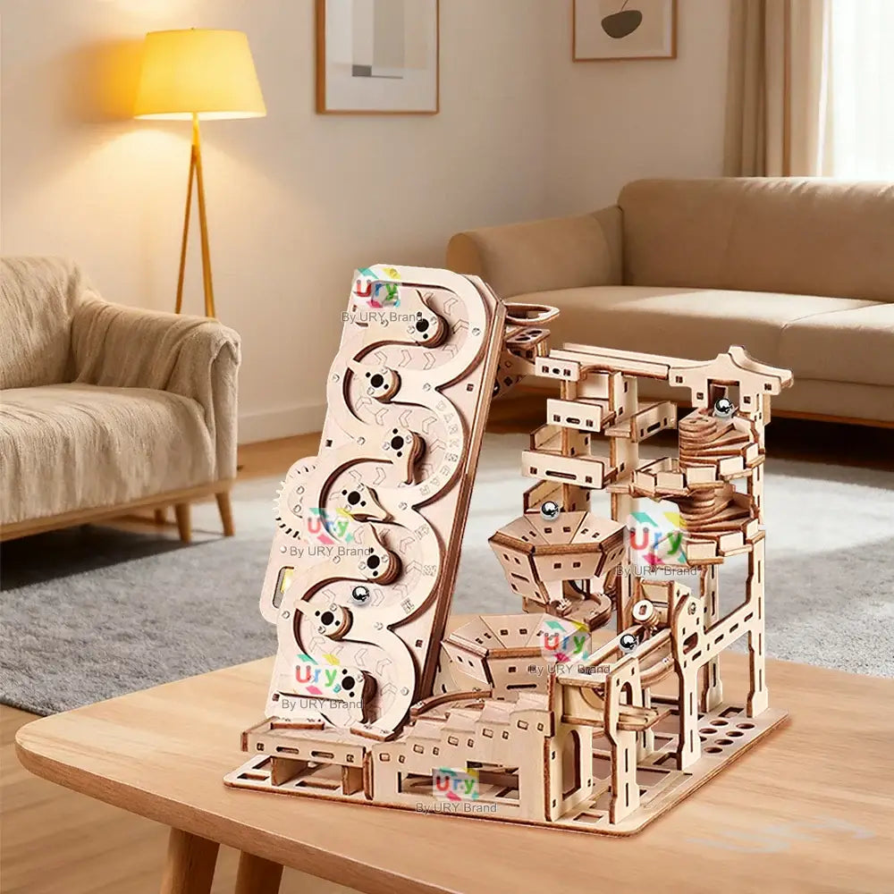3D Wooden Puzzle Electric Track Device Marble Run Set with Counter Current Compass