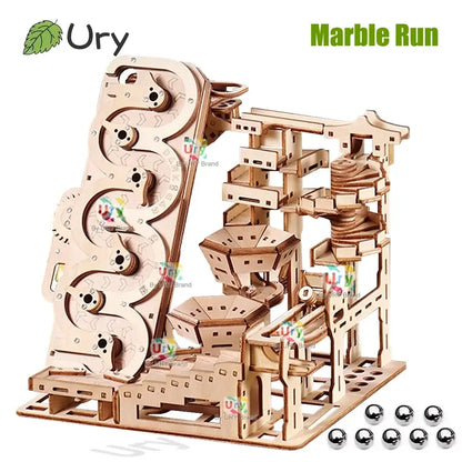 3D Wooden Puzzle Electric Track Device Marble Run Set with Counter Current Compass - 