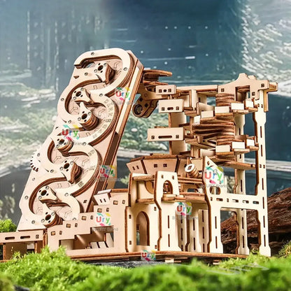 3D Wooden Puzzle Electric Track Device Marble Run Set with Counter Current Compass - 