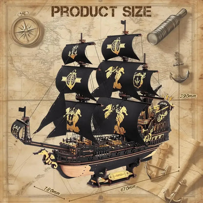 3D Wooden Seahouse Barque Puzzle DIY Nautical Model Kit for Teens & Adults Desk Decor - 