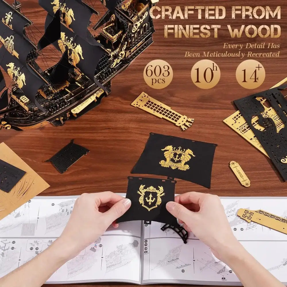 3D Wooden Seahouse Barque Puzzle DIY Nautical Model Kit for Teens & Adults Desk Decor