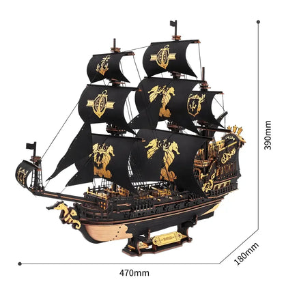 3D Wooden Seahouse Barque Puzzle DIY Nautical Model Kit for Teens & Adults Desk Decor - 