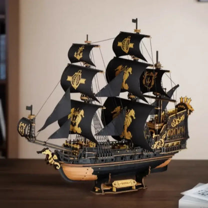 3D Wooden Seahouse Barque Puzzle DIY Nautical Model Kit for Teens & Adults Desk Decor - 
