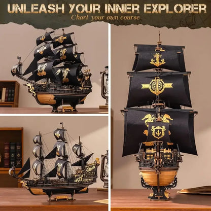 3D Wooden Seahouse Barque Puzzle DIY Nautical Model Kit for Teens & Adults Desk Decor - 