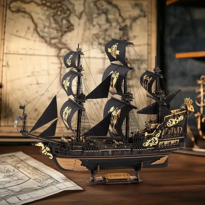 3D Wooden Seahouse Barque Puzzle DIY Nautical Model Kit for Teens & Adults Desk Decor - 