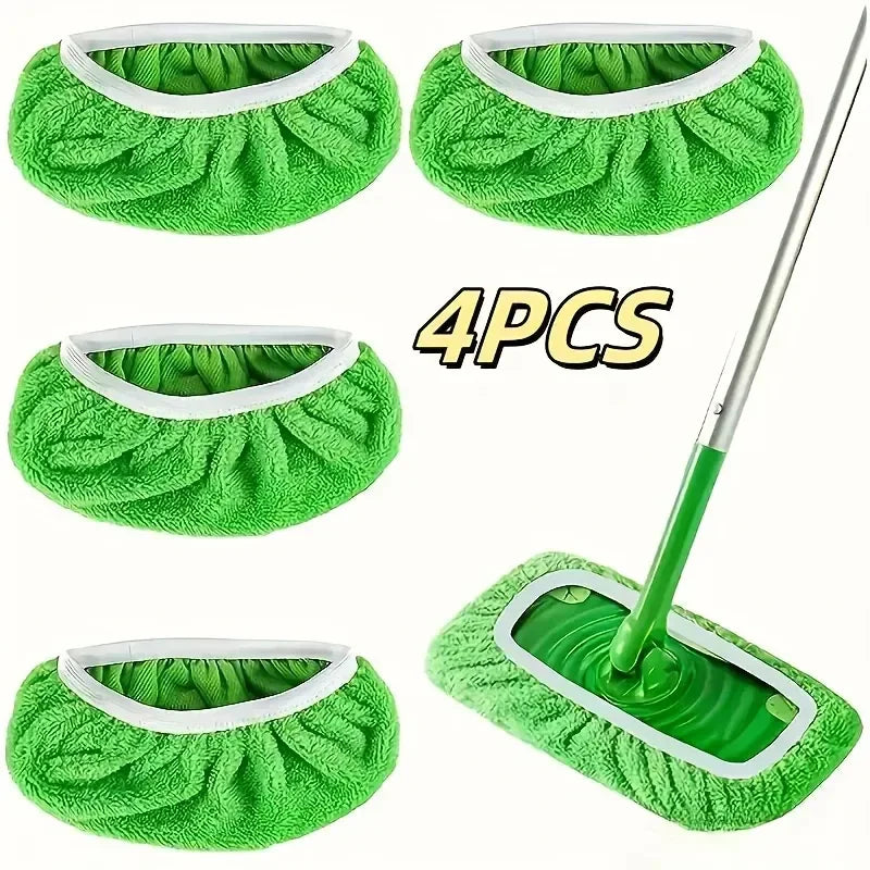 4-Pack Reusable Microfiber Mop Pads High Absorption Non-Woven Cleaning Pads - 4 Packs Green