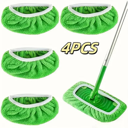 4-Pack Reusable Microfiber Mop Pads High Absorption Non-Woven Cleaning Pads - 4 Packs Green
