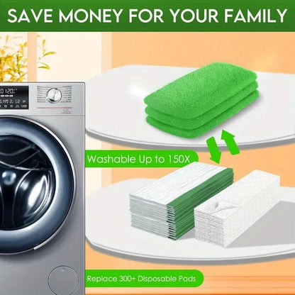 4-Pack Reusable Microfiber Mop Pads High Absorption Non-Woven Cleaning Pads - 4 Packs Green