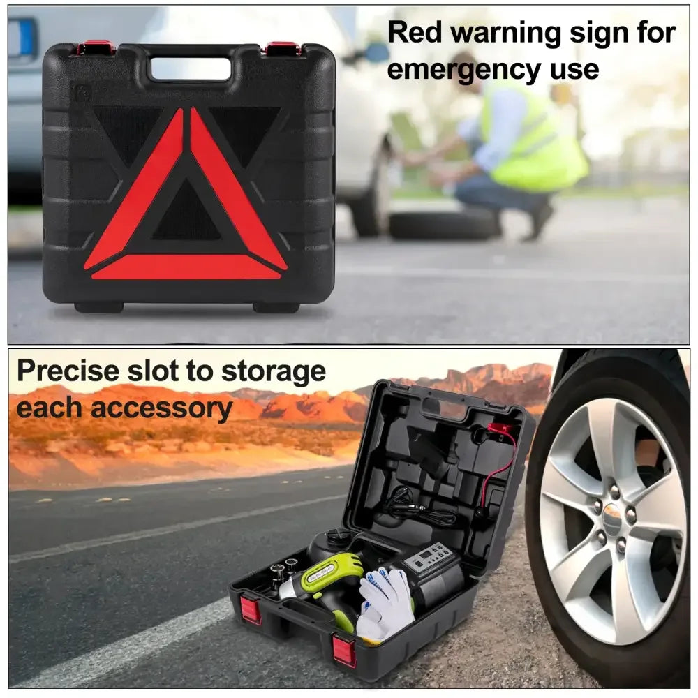 4-in-1 Electric Car Jack Kit 12V 5T Portable Hydraulic Jack with Impact Wrench, Tire Inflator & LED Light for Emergency Car Repair - 