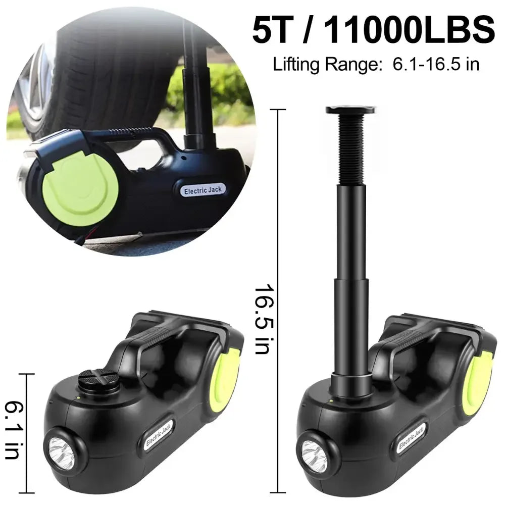 4-in-1 Electric Car Jack Kit 12V 5T Portable Hydraulic Jack with Impact Wrench Tire Inflator & LED Light for Emergency