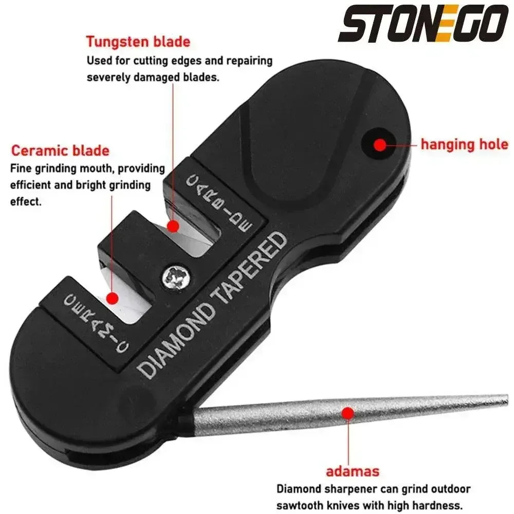 4-in-1 Folding Portable Knife Sharpener | Diamond, Ceramic & Carbide Stones for Outdoor & Kitchen Knives - 