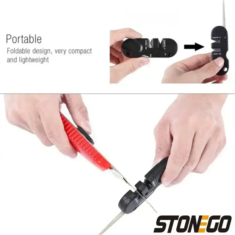 4-in-1 Folding Portable Knife Sharpener | Diamond, Ceramic & Carbide Stones for Outdoor & Kitchen Knives - 