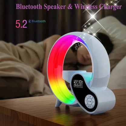 4-in-1 Bluetooth Speaker & Alarm Clock RGB Night Light & Wireless Charger - 