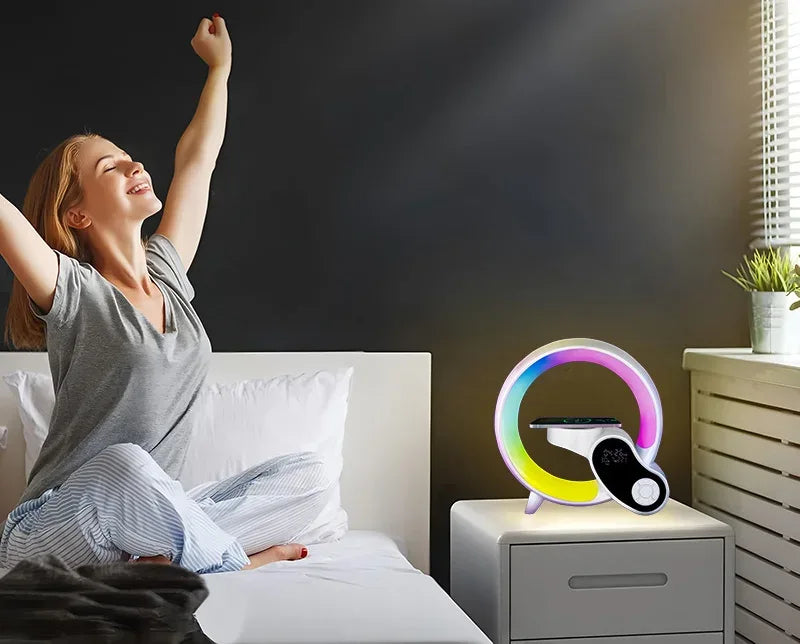 4-in-1 Bluetooth Speaker & Alarm Clock RGB Night Light & Wireless Charger - 