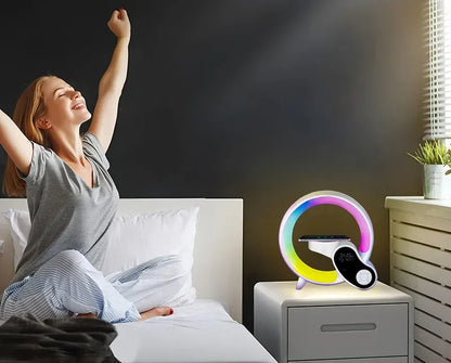 4-in-1 Bluetooth Speaker & Alarm Clock RGB Night Light & Wireless Charger - 