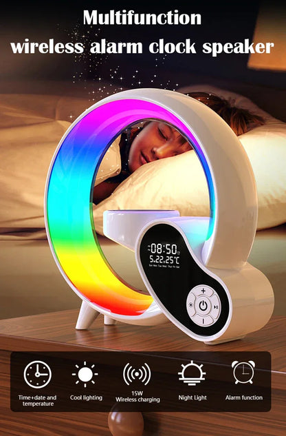 4-in-1 Bluetooth Speaker & Alarm Clock RGB Night Light & Wireless Charger - 