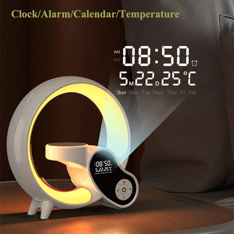 4-in-1 Bluetooth Speaker & Alarm Clock RGB Night Light & Wireless Charger - 