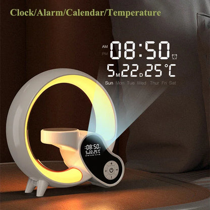 4-in-1 Bluetooth Speaker & Alarm Clock RGB Night Light & Wireless Charger - 