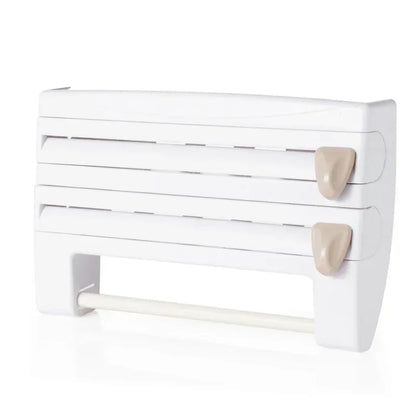 4-in-1 Wall-Mount Kitchen Organizer Paper Towel & Film Cutter Holder - White