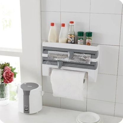 4-in-1 Wall-Mount Kitchen Organizer Paper Towel & Film Cutter Holder - Beige