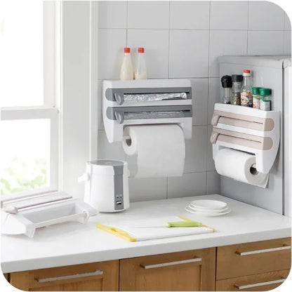 4-in-1 Wall-Mount Kitchen Organizer Paper Towel & Film Cutter Holder - Beige