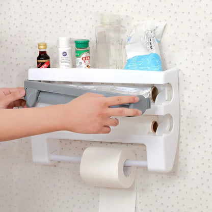 4-in-1 Wall-Mount Kitchen Organizer Paper Towel & Film Cutter Holder - Beige