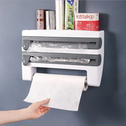 4-in-1 Wall-Mount Kitchen Organizer Paper Towel & Film Cutter Holder - Beige