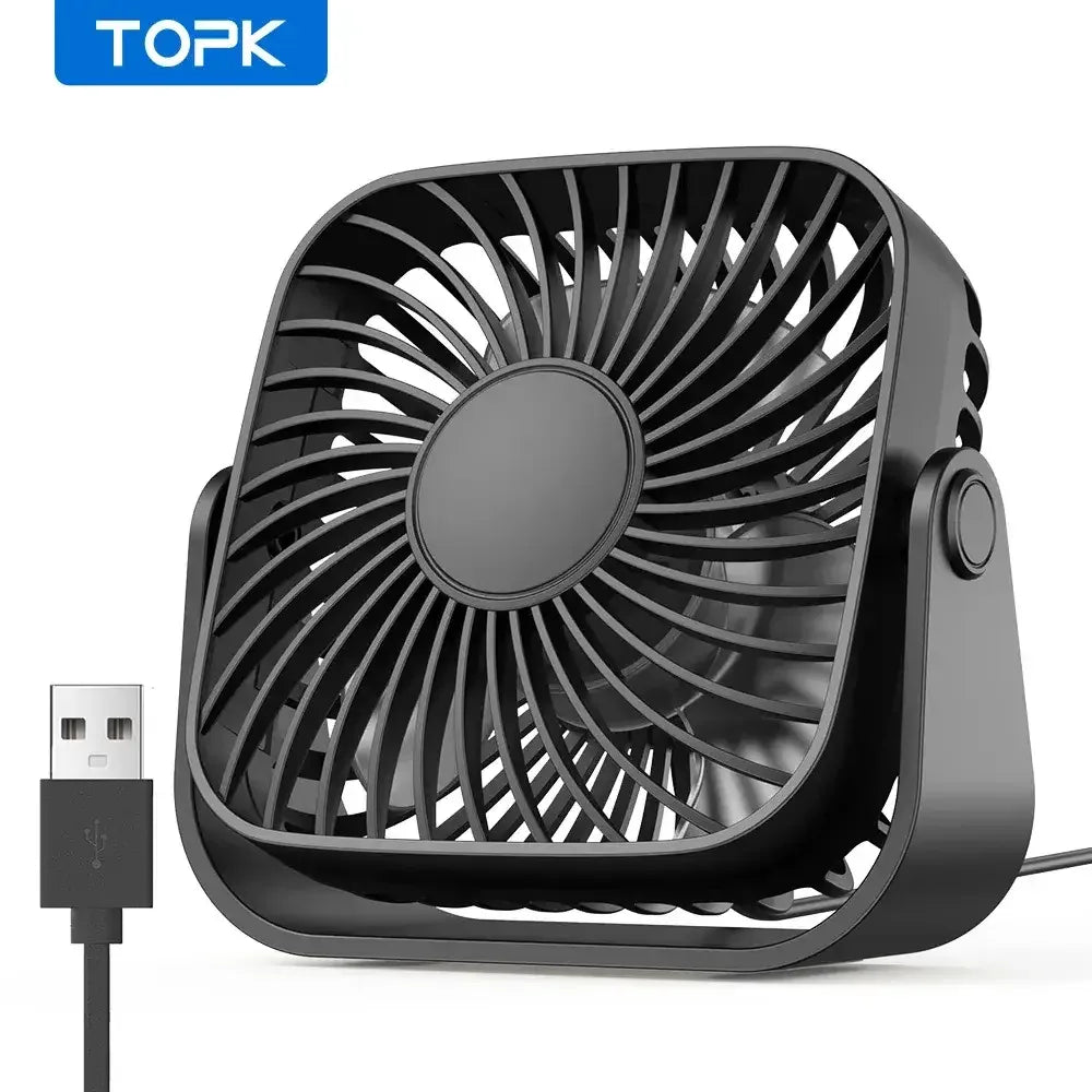 4-Inch USB Mini Portable Fan – 3 Speed Quiet Desk Table Fan with 360° Adjustable Stand for Camping, Home, and Office - Black
