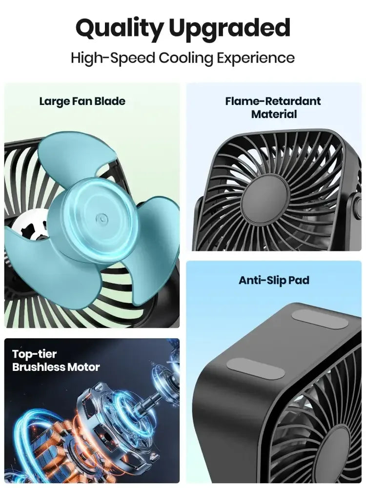 4-Inch USB Mini Portable Fan – 3 Speed Quiet Desk Table Fan with 360° Adjustable Stand for Camping, Home, and Office - Black